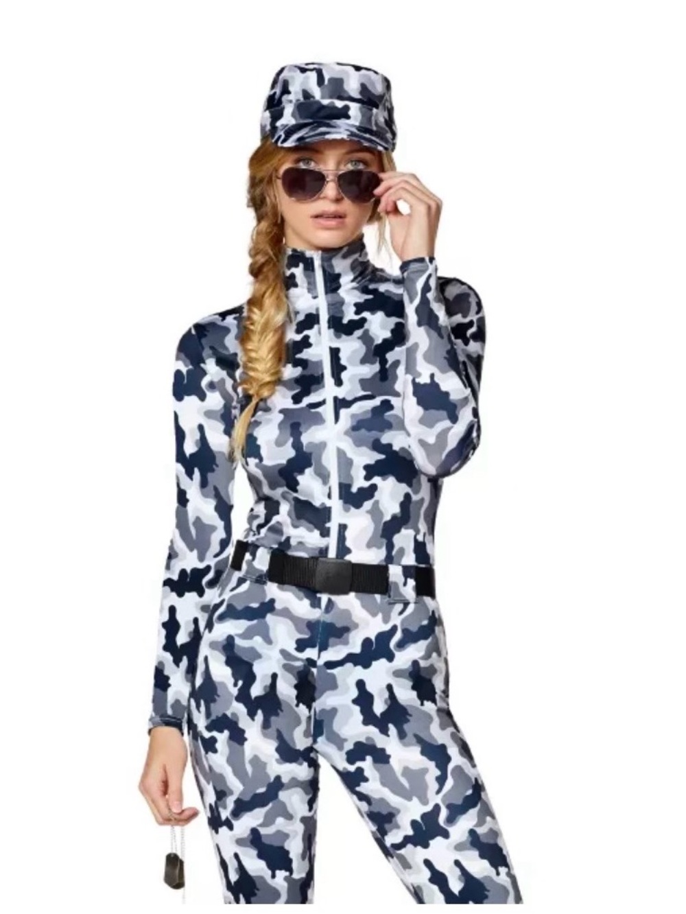 Spirit Halloween Woman’s Snow Camo Military Catsuit Costume NWT Size M